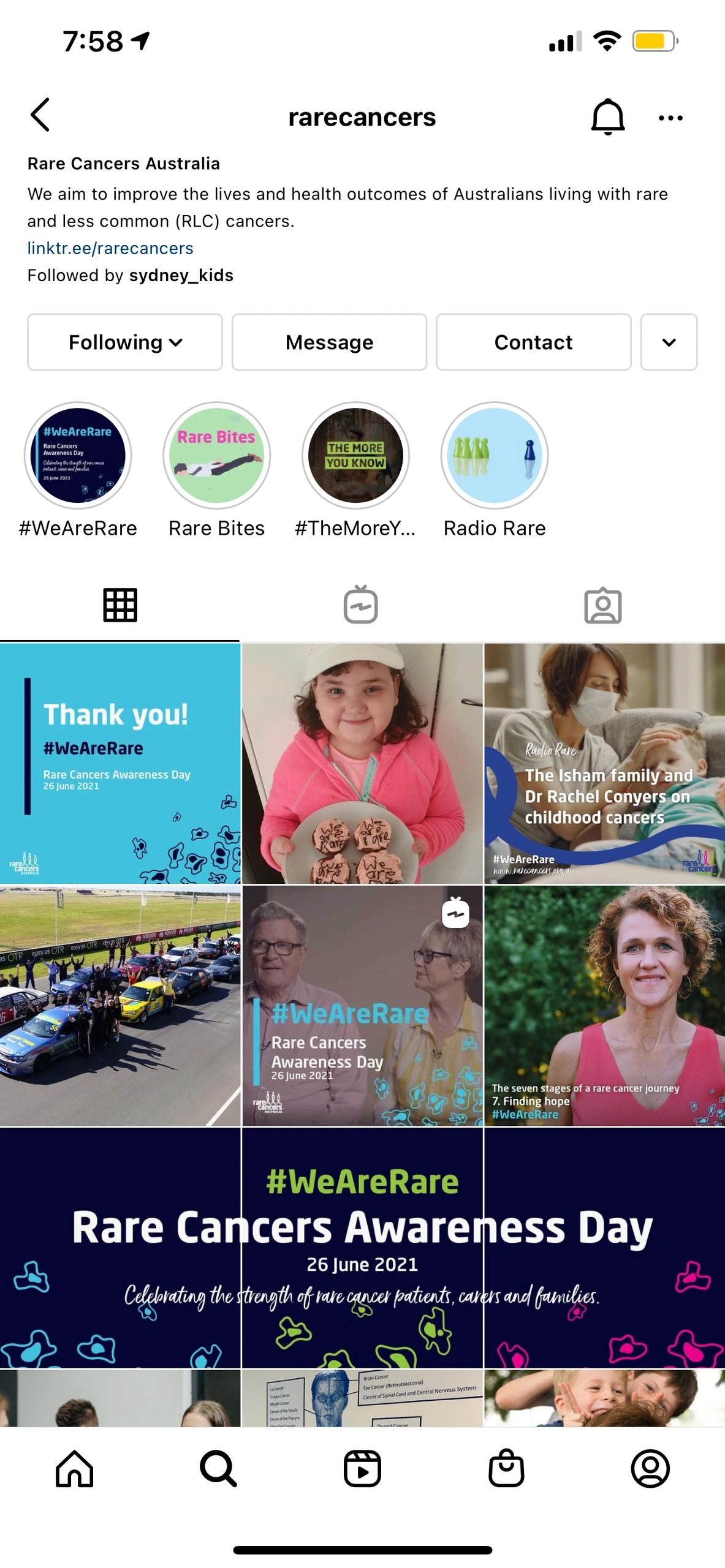 Rare Cancers Australia Instagram social media campaign